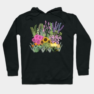 English cottage Garden on Black Background Hoodie